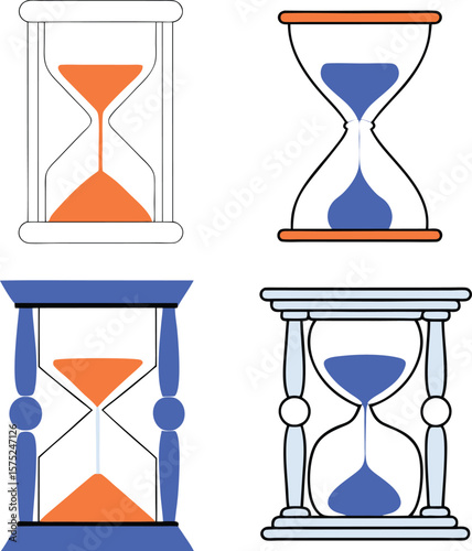 Four hourglasses with blue and orange sand silhouette