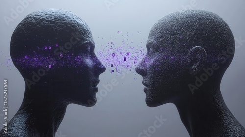 Two Faces Connect With Digital Data Flow And Virtual Reality Concept