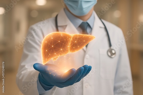 Doctor holding glowing liver hologram medical healthcare