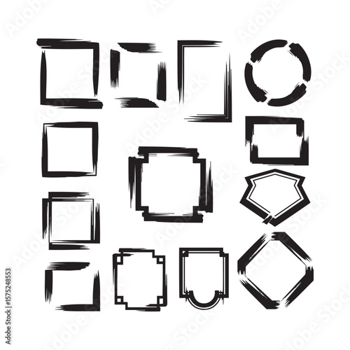 Collection of diverse black brush stroke borders and frames