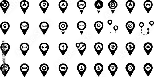 Navigation pin icons vector pack in black and blue colors
