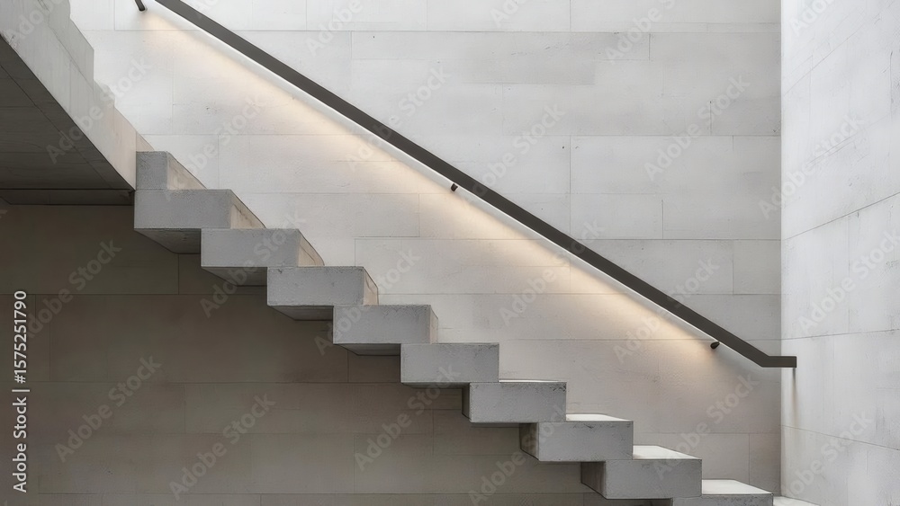 Fototapeta premium Minimalist Architecture Concrete Staircase with Integrated Lighting and Handrail Design