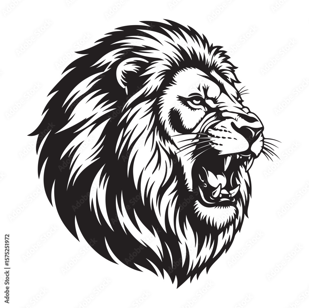 Fototapeta premium Roaring Lion Head Silhouette | Black Vector Animal King Art. AI generator