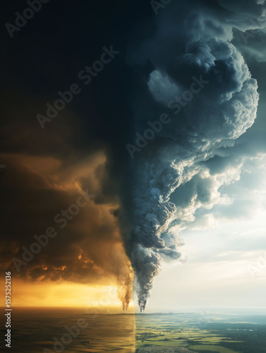 Climate whiplash temperature impact. Extreme environment. Weather disaster. CO2 levels and weather event correlation image