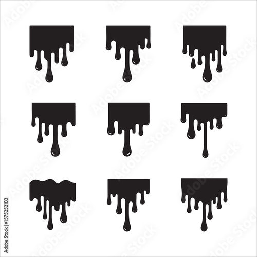 Collection of black dripping liquid shapes with varying styles