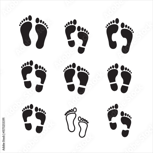 Collection of black footprints showing different styles and positions