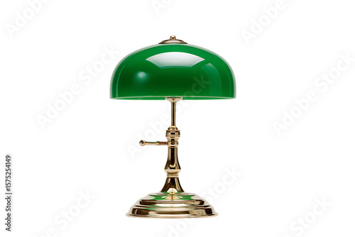 Vintage green glass banker's lamp on brass base.  Elegant, retro desk light.