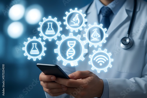 Doctor using mobile phone with medical icons technology