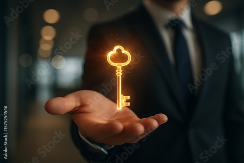 Golden key held in open palm image