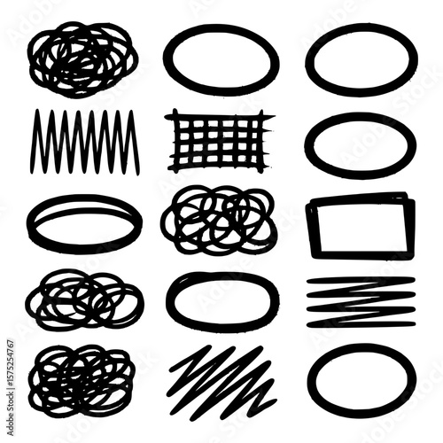 Abstract Hand Drawn Shapes Set with Spray Paint Texture Elements