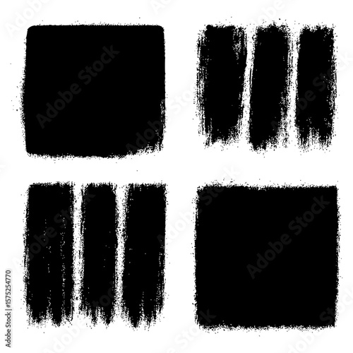 Abstract Black Grunge Shapes and Distressed Ink Stains on White