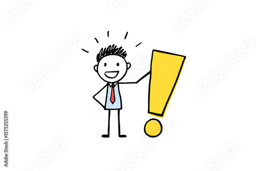 Cartoon businessman holding an exclamation mark.