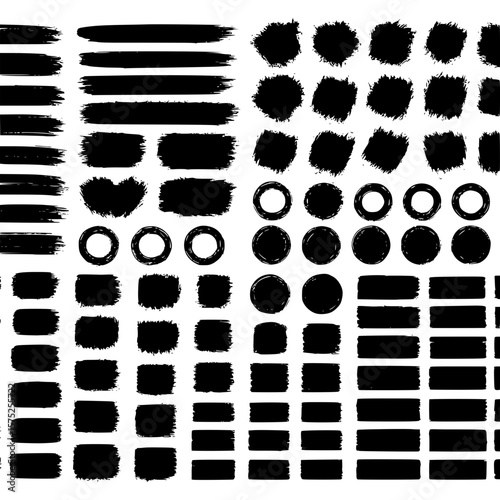 Grungy black ink brush strokes and artistic textures collection