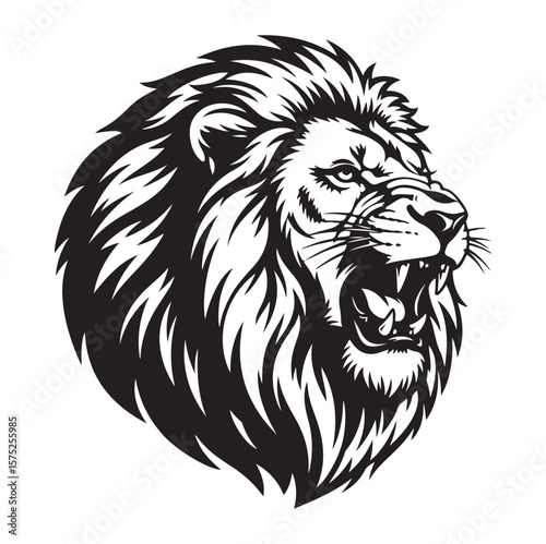 Roaring Lion Head Silhouette | Black Vector Animal King Art. AI generator