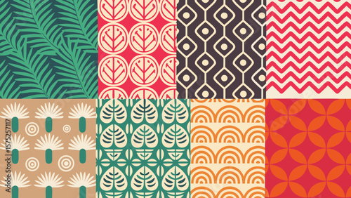 Tropical Palm and Monstera Seamless Vector Pattern in Earth Tones for Summer Fashion & Packaging