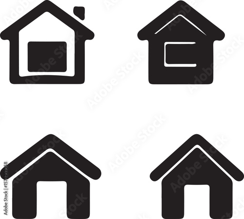 Simple House Icons Set of Four Black House Illustrations for Website or App Design
