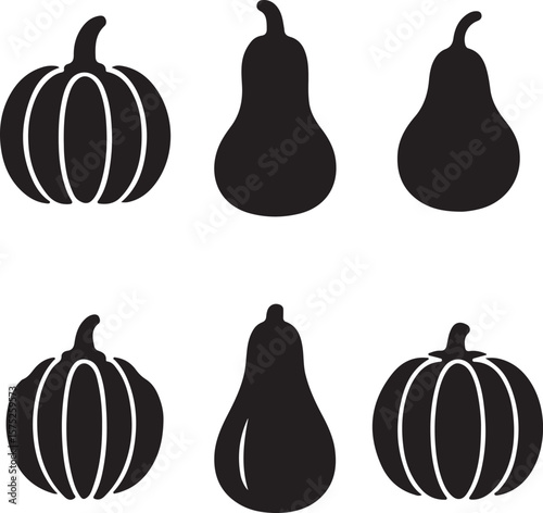 Silhouette Collection Pumpkins and Gourds - Vector Icons