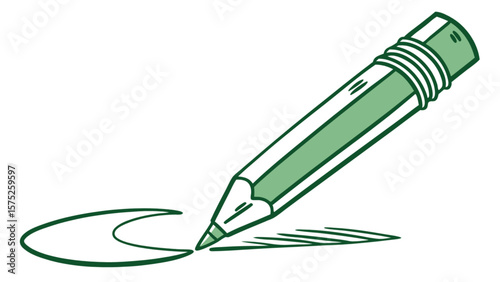 Green pencil drawing illustration for education, writing, sketching and design projects with line art style