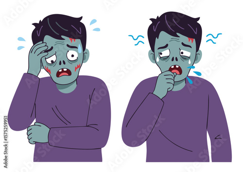 Two Cartoon Zombie Characters Displaying Distress.