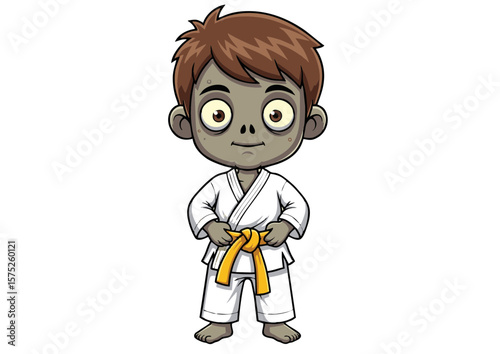 Cartoon Zombie Karate Kid with Yellow Belt.