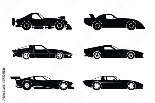 Silhouette of Stylish Cars: A collection of sleek, high-performance vehicles in silhouette, perfect for illustrating speed, design, and automotive innovation.