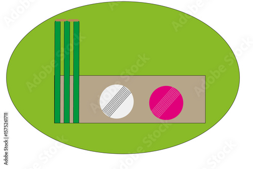 Cricket stump and ball minimal vector art on green background perfect for tournament posters, sports branding, cricket match ads and athletic content

