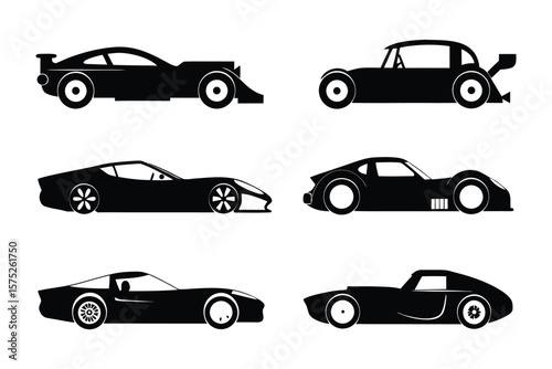Collection of Sleek Black Cars: A striking assortment of meticulously rendered black vehicles, embodying speed and automotive elegance.