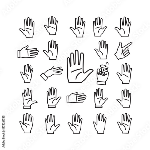 Collection of diverse hand gestures and poses in outline style