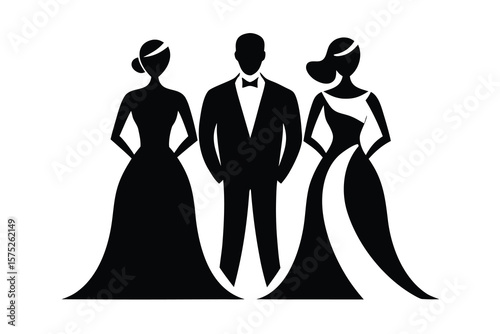 Romantic vector art of a married couple's fashionable celebration