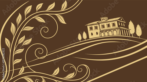 Luxury villa estate with floral design vector illustration for real estate and architecture projects design