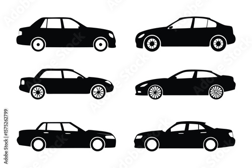 Silhouettes of Sleek Machines: A collection of striking black car silhouettes. Each vehicle exudes an aura of sophistication, offering a glimpse into the world of automotive excellence and design. 