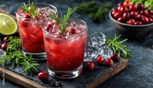 Wallpaper Mural Cranberry rosemary cocktails on a slate board (1) Torontodigital.ca
