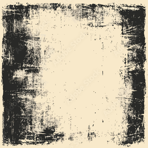 Distressed beige background with heavy black grunge border and textured surface effect for design work