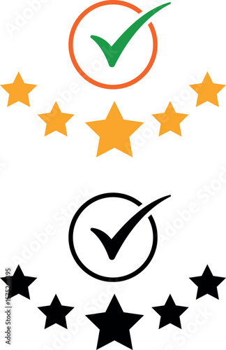 Gold Service Badge with Checkmark and Five-Star Rating – Vector Quality Guarantee Icon