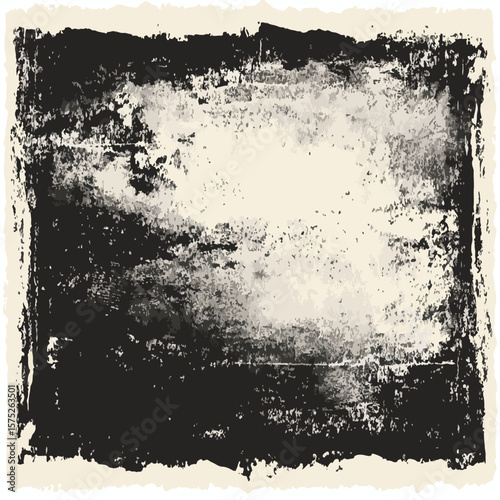 A rectangular grunge texture with black and white tones and a distressed border edge effect