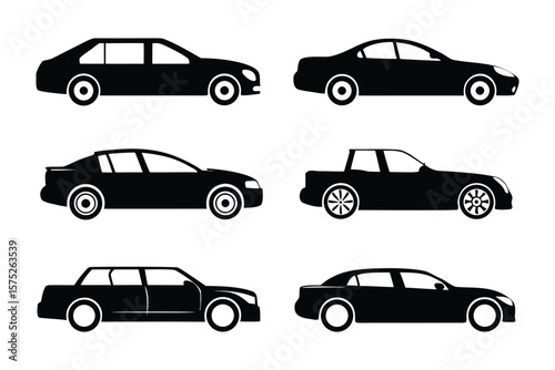 Automotive Silhouette: A collection of sleek, stylized black car silhouettes representing various vehicle types, showcasing the diversity of the automobile world. 