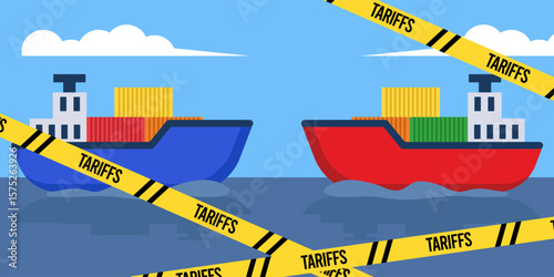 Trade War Tariff Barrier with Shipping Illustration
