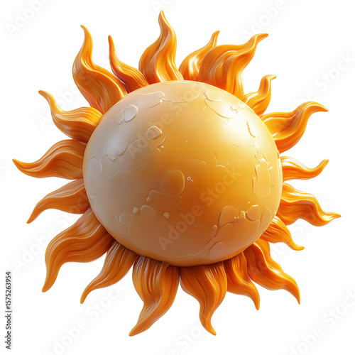 3D sun graphic on blank background, PNG format