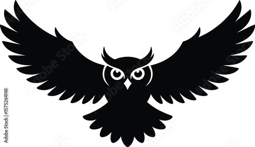 Black owl with spread wings white