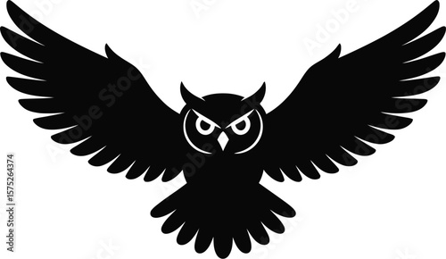 Black owl with spread wings silhouette