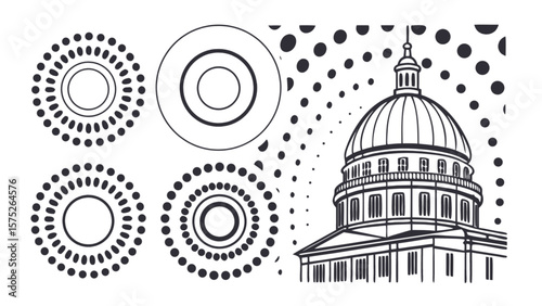 Capitol building dome with circles and dots vector graphic design element for architecture projects and art 101