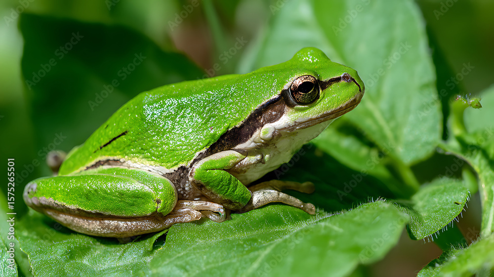 Tree frog resting on a vibrant leaf, bathed in soft sunlight - nature's delicate balance in a hidden world Tree frog resting on a vibrant leaf, bathed in soft sunlight - nature's delicate balance in a hidden world