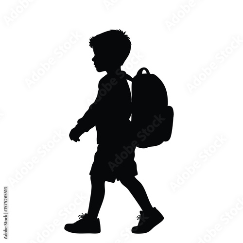 Silhouette of a Child Walking with a Backpack Symbolizing Education and Growth