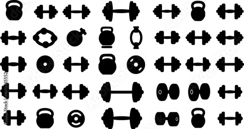 Dumbbell silhouette set vector design big pack of fitness illustration and icon
