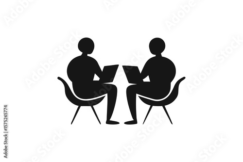 Business Collaboration Two Individuals Working Together on Laptops