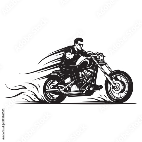 Biker Silhouette Vector | Motorcycle Rider on Chopper Bike. AI generator