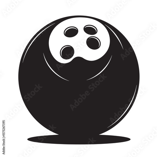Black and white illustration of a bowling ball isolated on a white background ready for sports activities