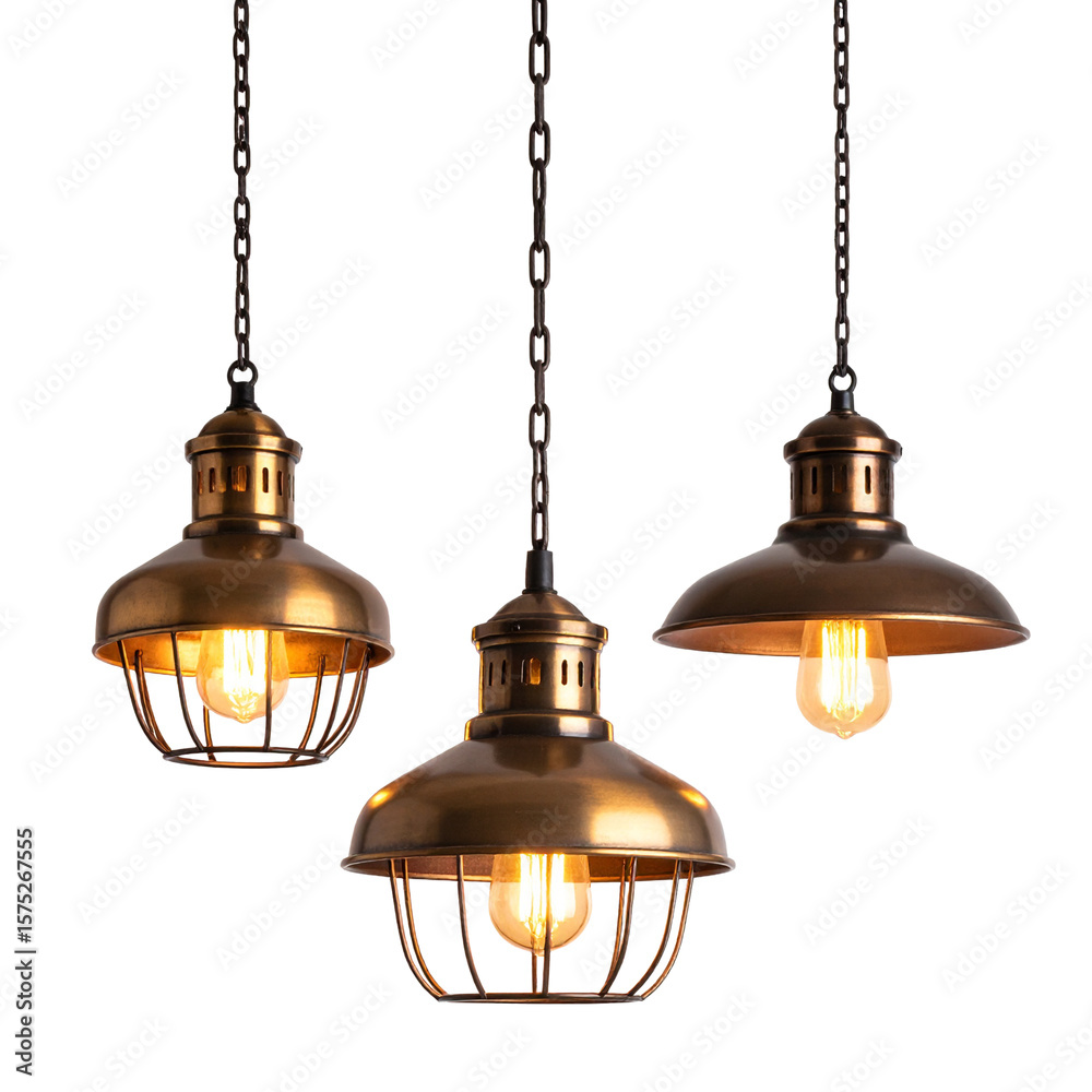 Obraz premium Vintage industrial style pendant lamps over Isolated on Transparent or White Background