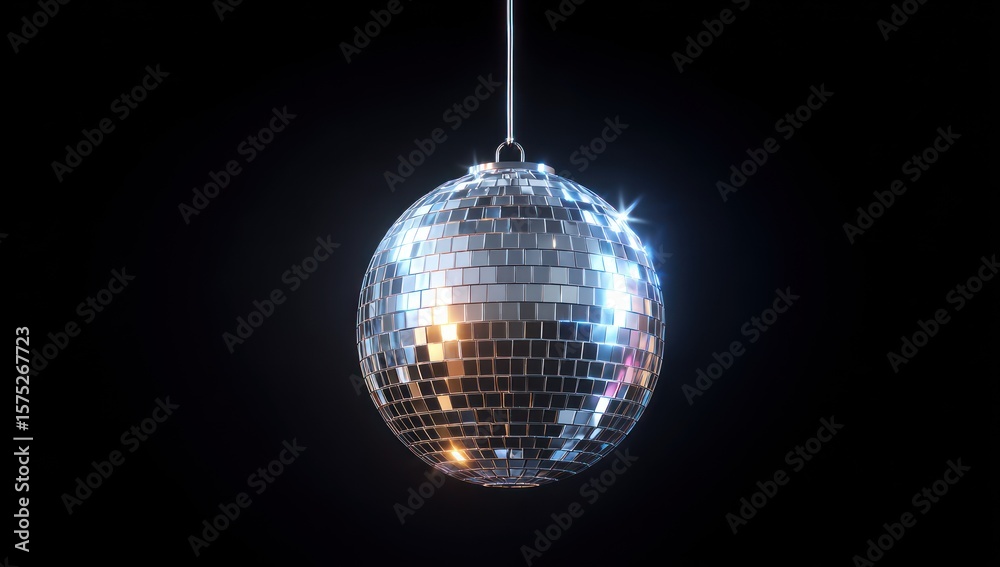 Obraz premium Reflective disco ball hanging dark background