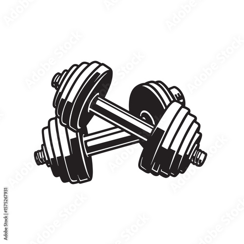 Black and white illustration of crossed dumbbells representing fitness training and exercise